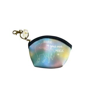 Simply Southern Believe Own Magic Unicorn Keychain Pouch Pastel Rainbow NWT